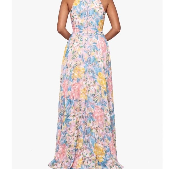 BETSEY & ADAM long halter wrap Pink and yellow floral dress - Picture 2 of 6